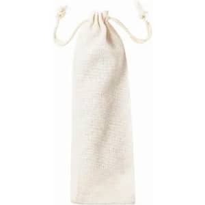 A drink bottle pouch in natural cream fabric with a drawstring closure. The pouch features a textured surface.