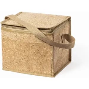 A square, brown insulated bag with a zip closure and a shoulder strap for easy carrying.