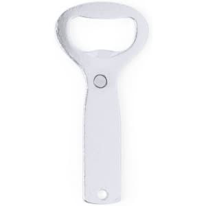 A bottle opener with a silver finish and a classic design, featuring a circular handle for easy grip.