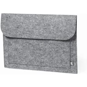 A grey felt envelope-style folder with a flap closure and a front pocket. It has a small logo tag on the side.