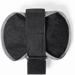 A fitness product featuring a grey and black design, secured with a black strap. It has a soft interior surface.