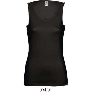 A women's singlet tank top in black, featuring a fitted design and a small logo at the neck.