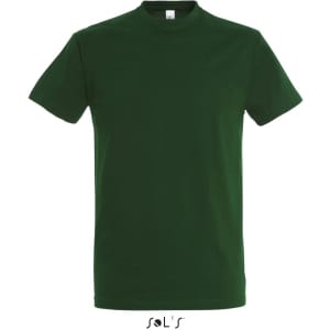 A green round neck T-shirt made from 100% semi-combed ring spun cotton with a logo.