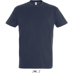 A round neck men's T-shirt in navy blue, made from 100% semi combed ring spun cotton. Features a logo.