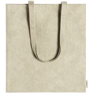 A tote bag in a light beige colour with two handles, featuring a textured fabric design.