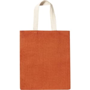 An orange tote bag with cream-coloured handles, featuring a simple, unadorned design.