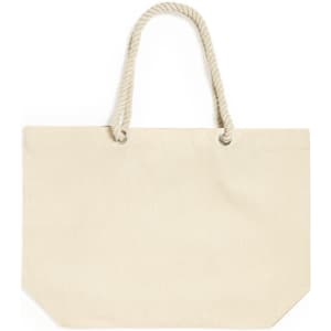A canvas tote bag in a natural beige colour with rope handles. It features a simple, unembellished design.