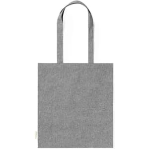 A grey tote bag with two shoulder straps and a plain design, featuring a small logo tag.