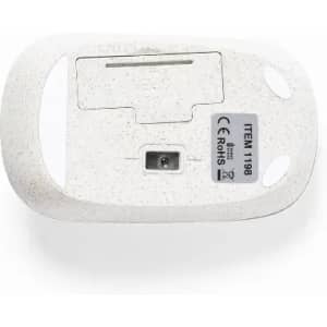 A white product with a textured surface, featuring a slot, a connector, and a logo on the back.