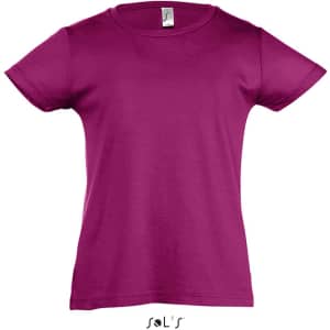 A children's T-shirt in a vibrant cherry colour, featuring a classic crew neck and short sleeves.