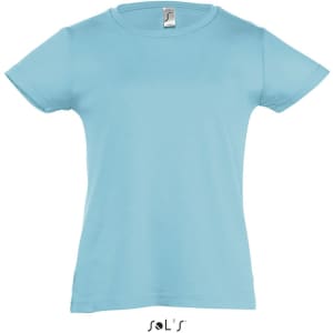 A light blue children's T-shirt in sizes 2 to 12, featuring a brand logo at the bottom.