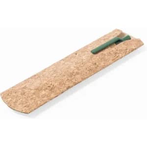 A cork footbed with a green strap, designed for comfort and support. The footbed is natural cork with a smooth finish.