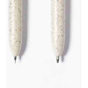 A set of two pens with a speckled cream colour, featuring silver tips. The pens have a simple, smooth design.