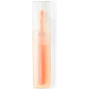 A drink bottle with a translucent orange body and a clear lid, featuring a built-in straw.