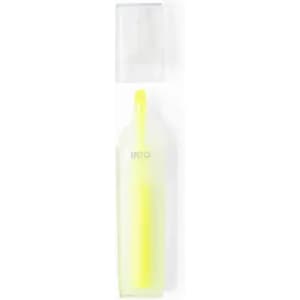 A drink bottle in translucent white with a bright yellow interior and a clear cap. It features a logo.