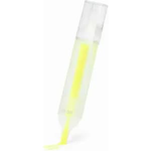 A drink bottle with a transparent body and a bright yellow inner section, featuring a clear lid and a logo.