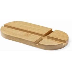 A bamboo cutting board with multiple sections and a smooth finish, featuring a natural wood colour.