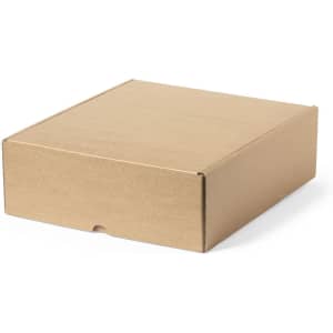A brown cardboard box with a rectangular shape, featuring a slight indentation on one side.