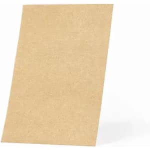 A blank, light brown cardboard sheet leaning at an angle, featuring a textured surface.