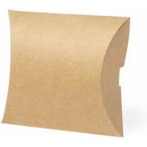 A pillow-shaped kraft cardboard box with curved edges and a smooth surface, ready for packaging.