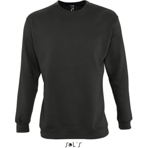 A unisex windcheater sweatshirt in dark grey with long sleeves and a crew neckline. Features a logo.