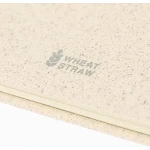 A close-up of a cream-coloured surface with a subtle texture and a logo featuring the words "Wheat Straw."
