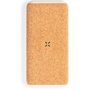 A drink bottle with a cork-like finish, featuring a simple design and a small logo on the front.