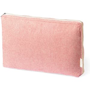 A pink fabric cushion with a zip closure and a simple design. It features a subtle texture and a neutral interior.