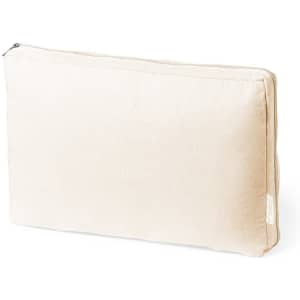 A cream-coloured pillow with a zip closure, featuring a plain design and soft fabric texture.