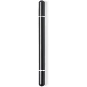 A drink bottle in sleek black with a silver band, featuring a simple cylindrical design and rounded cap.