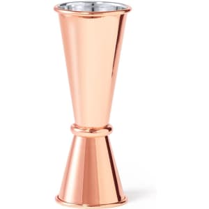 A drink bottle in a copper finish with a sleek, modern design and a metallic sheen. It features a brand logo.