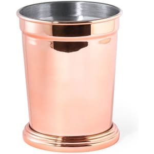 A copper drink tumbler featuring a shiny metallic finish and a smooth surface, with a classic design.