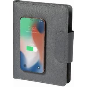 A phone case with a grey textured exterior, featuring a cut-out for a smartphone display.