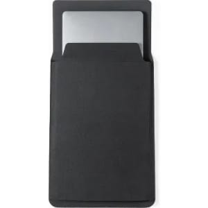 A black cardholder with a sleek design, featuring a slot for a card at the top.