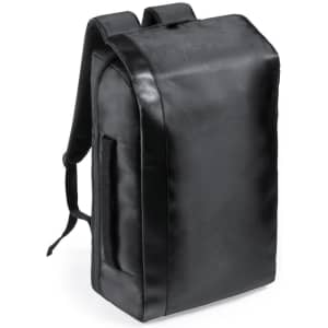 A black backpack with a sleek design, featuring adjustable straps and a side pocket.