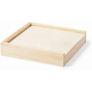 A wooden tray with a light natural finish and raised edges, featuring a square shape and a smooth surface.