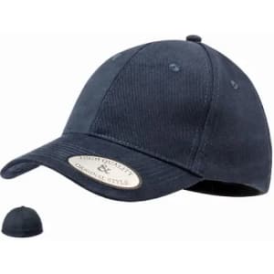A navy blue cap with a curved brim and an embroidered logo on the front. Includes a smaller cap beside it.