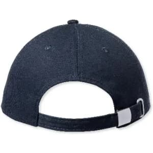 A navy blue cap featuring a curved brim and adjustable strap at the back, with no visible logos.