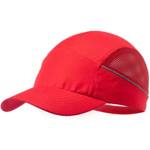 A red cap featuring a mesh panel and a curved brim, designed for comfort and breathability.