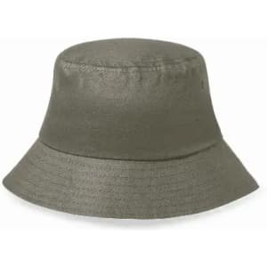 A bucket hat in olive green with a wide brim and textured fabric. It features two ventilation holes on the sides.