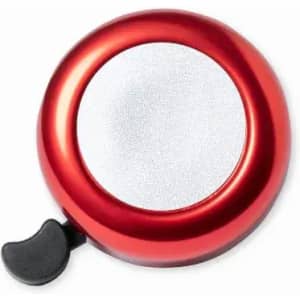 A red promotional product with a circular, shiny surface and a toggle switch on the side.