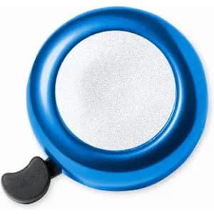 A blue drink bottle with a silver cap and a black pull tab. It features a logo on its surface.