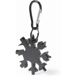 A black snowflake-shaped keychain with a carabiner clip, featuring a simple and stylish design.