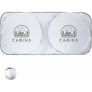 A camping mat featuring two circular sections with a logo design and a grey edge. It rolls up for easy storage.