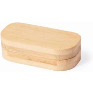 A bamboo box with a smooth, rounded design, featuring a natural wood finish and a simple clasp.