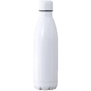 A drink bottle in sleek white, featuring a rounded design and a black accent near the top. It has a logo on the surface.