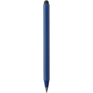 A blue stylus pen with a rounded tip and a pointed end, featuring a sleek design.