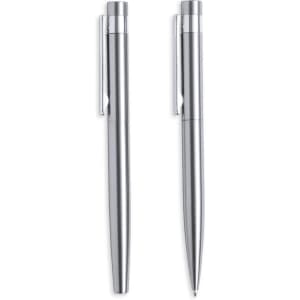 A set of sleek silver pens, featuring a polished finish and clip design. Ideal for professional use or gifting.