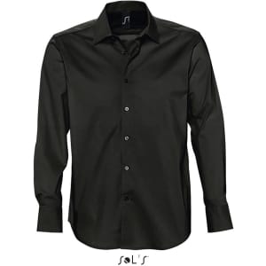 A long sleeve men's shirt in dark green with a fitted design, featuring a branded logo.
