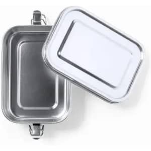 A stainless steel container with a hinged lid and a secure clasp, featuring a polished finish.